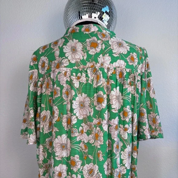 SHE + SKY Green Floral Split Neck Swing Dress 2XL Crochet trim dopamine dressing - Picture 16 of 16